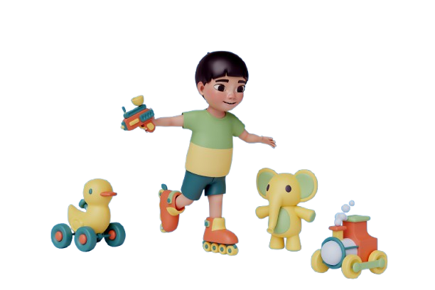 Child playing with colorful toys and vehicles in a fun learning environment